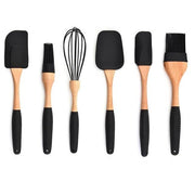 Silicone Wood Turner Soup Spoon Spatula Brush Scraper Pasta Server Gloves Egg Beater Black Kitchen Cooking Tools Kitchenware