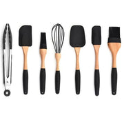 Silicone Wood Turner Soup Spoon Spatula Brush Scraper Pasta Server Gloves Egg Beater Black Kitchen Cooking Tools Kitchenware