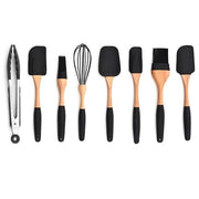 Silicone Wood Turner Soup Spoon Spatula Brush Scraper Pasta Server Gloves Egg Beater Black Kitchen Cooking Tools Kitchenware