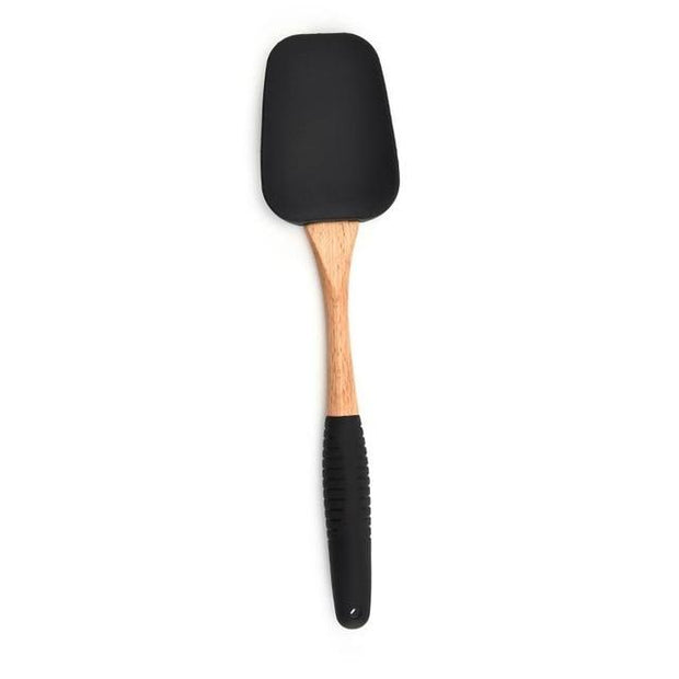 Silicone Wood Turner Soup Spoon Spatula Brush Scraper Pasta Server Gloves Egg Beater Black Kitchen Cooking Tools Kitchenware