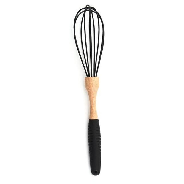 Silicone Wood Turner Soup Spoon Spatula Brush Scraper Pasta Server Gloves Egg Beater Black Kitchen Cooking Tools Kitchenware